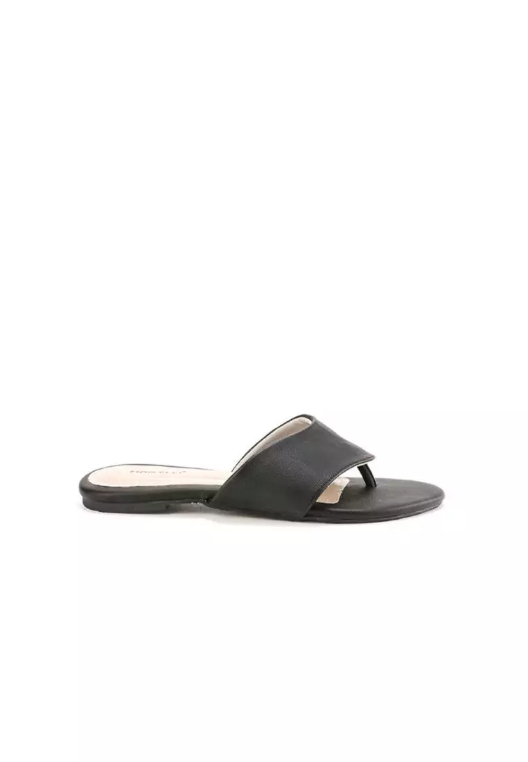 Isabella Sandal wanita Jepit Flat Slip On - Black