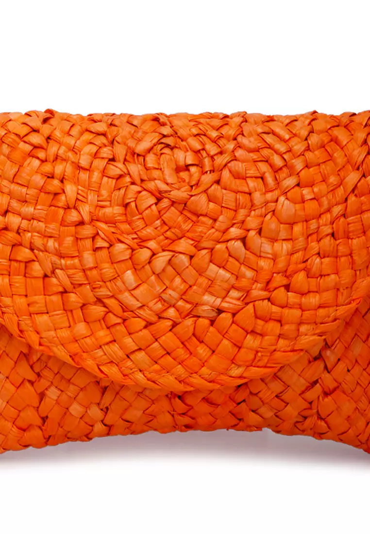 Tas Genggam Tali Jerami Warna Oranye