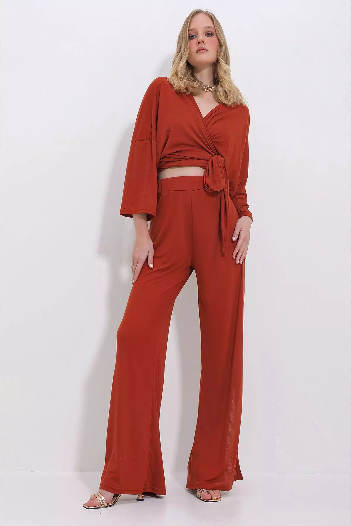 Wrap Top & Wide Leg Pants Set