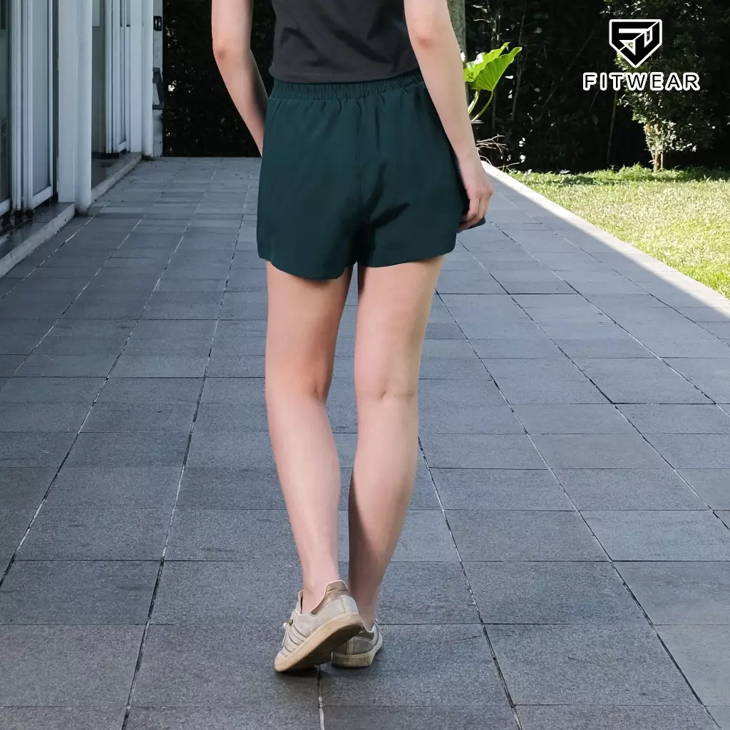 Fitwear Celana Pendek Lari Tanpa Inner Olahraga Wanita BRIELLA BIGSIZE POCKET ZIP - EMERALD