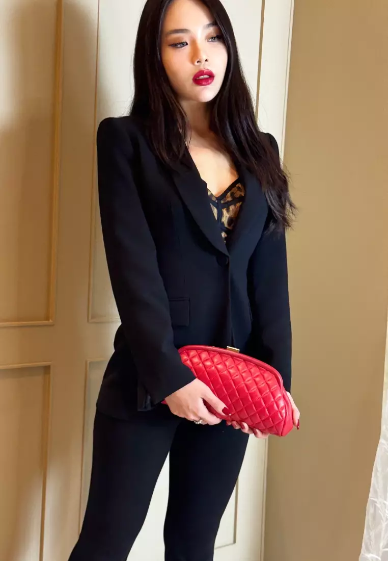 Red leather sales clutch bag