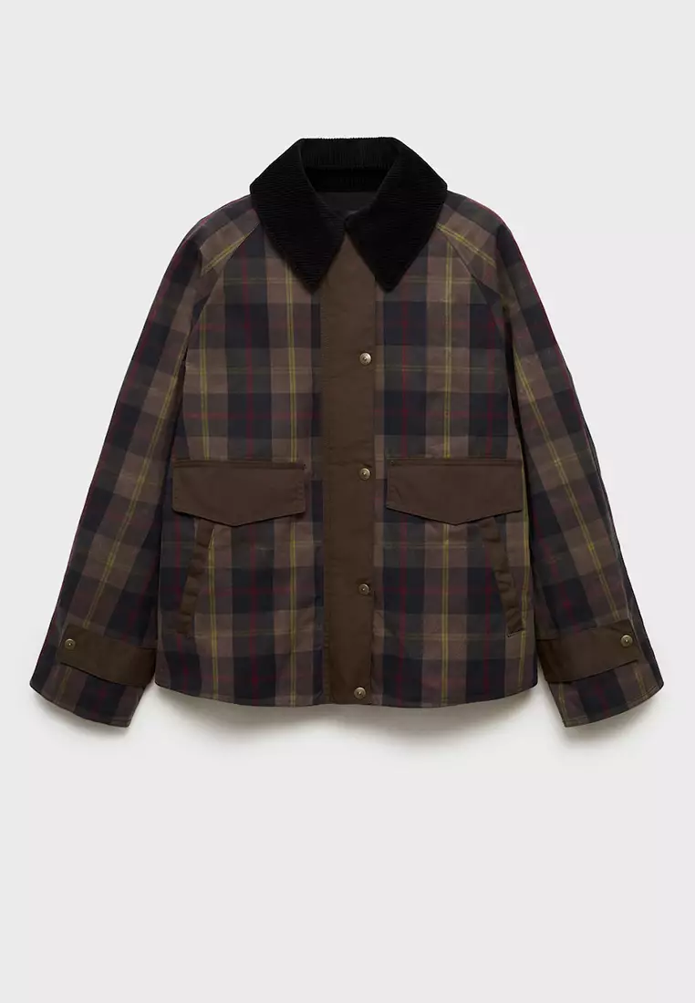 Checked Parka With Contrasting Collar