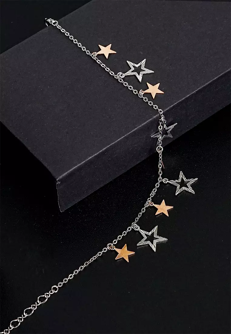 Anklet with Silver and Golden Star Charms