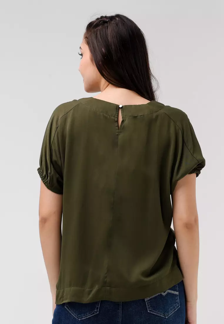 Single Twill Woven Short Sleeves Blouse
