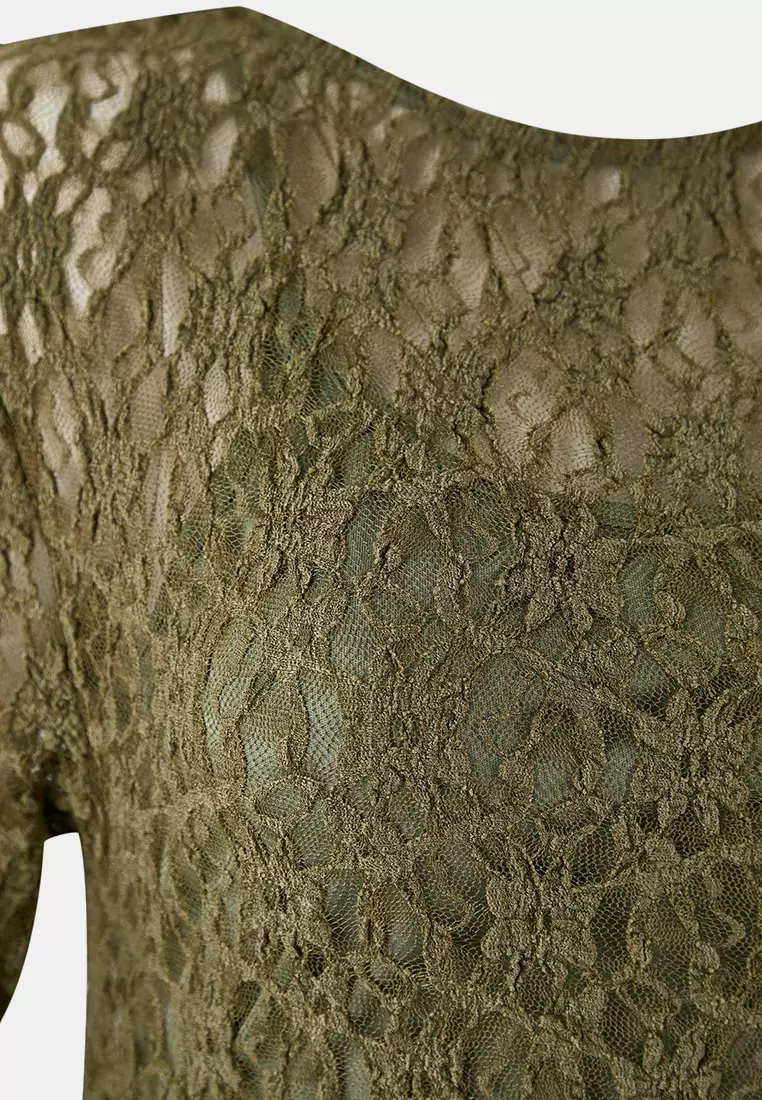 Khaki Lace Knitted Mini Plus Size Dress Tbbaw26Ah00042
