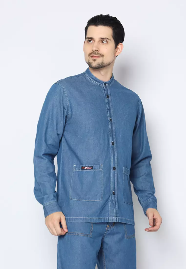 Kemeja Denim Skena L/S Krah Mandarin Saku Besar 182403
