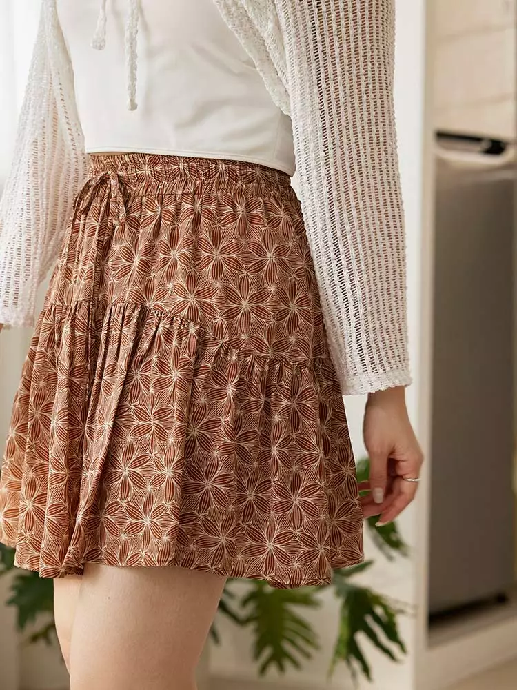 Printed tiered A-line mini skirt [CA2965]