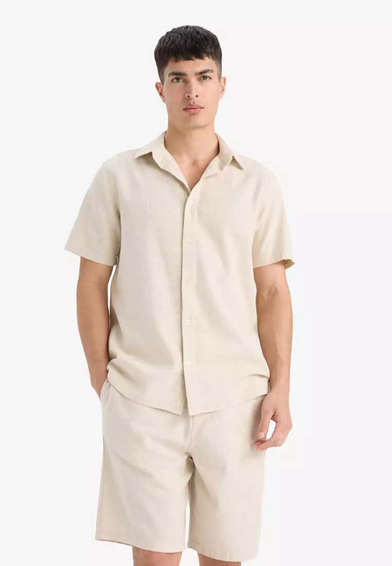 100% Cotton Linen Look Bermuda Shorts