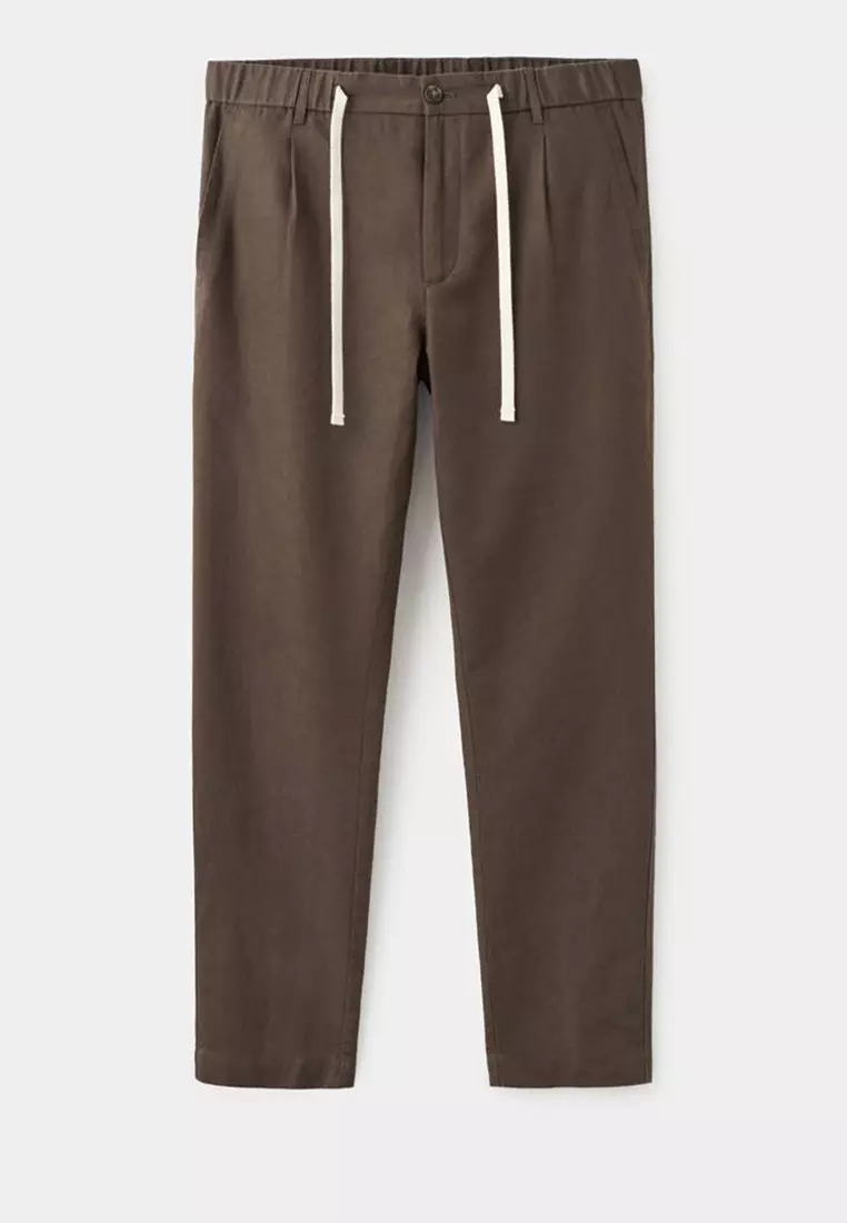 Slim Fit Cropped Linen-Cotton Trousers