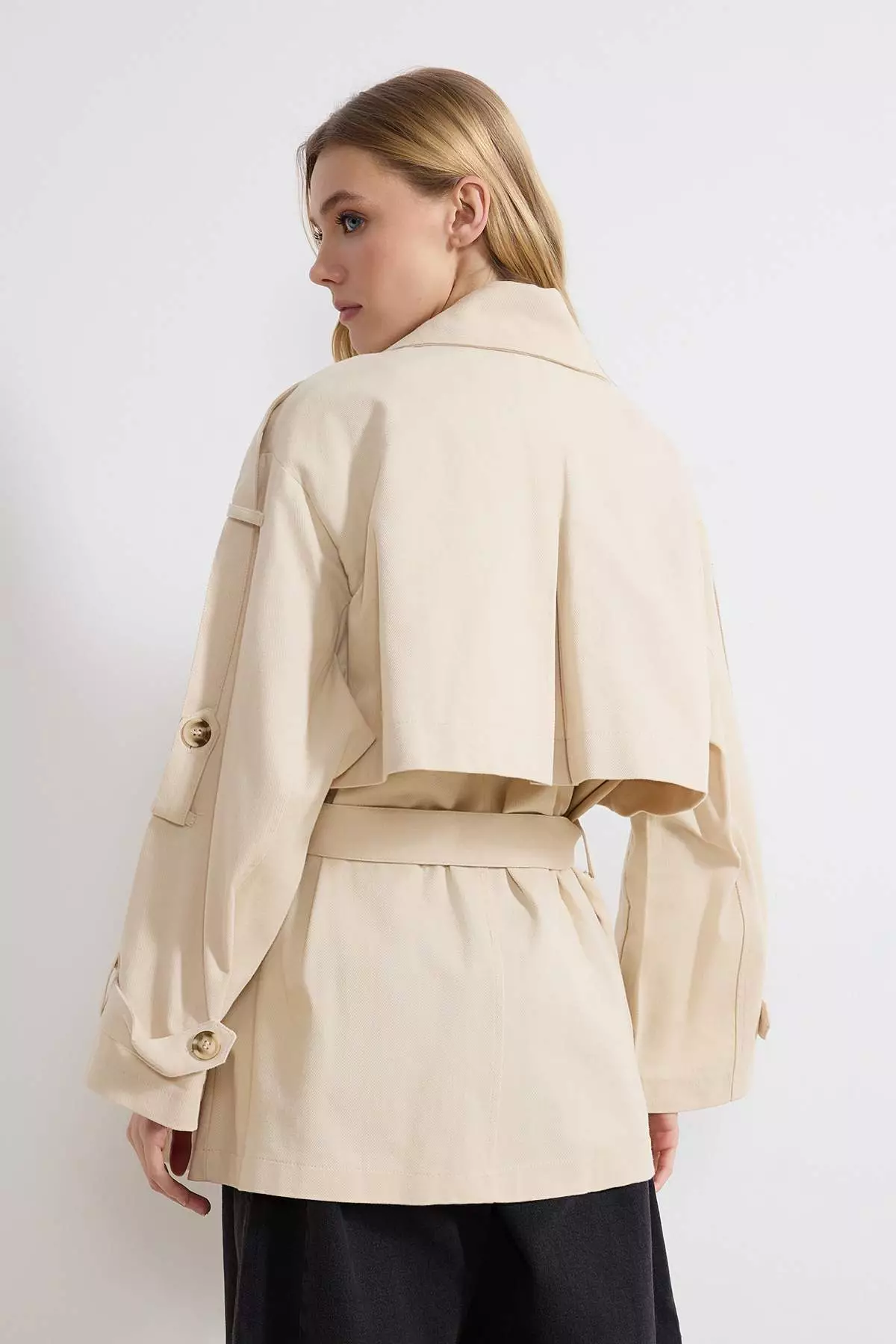 Stone Oversize Belted Double-Breasted Midi Trench Coat Twoss26Tr8