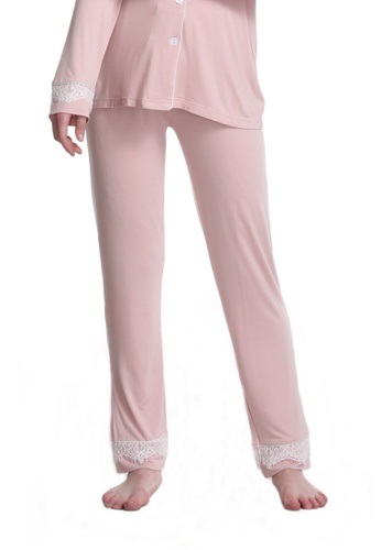 QuestChic white and pink and multi Audrene Modal Pyjamas Pants E224BAA3C5282DGS_1