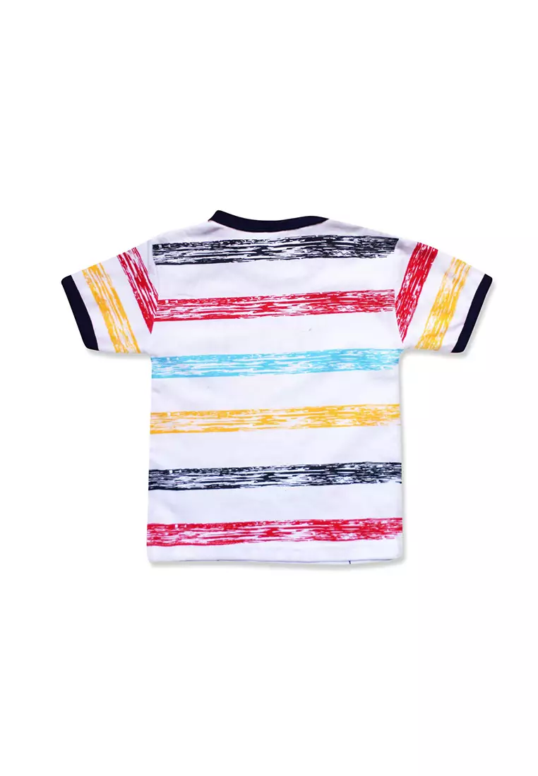 Skabe Pakaian Bayi Anak Laki Laki Baju Atasan Oblong Lengan Pendek Bear Salur Full Print Setelan Kaos Baby Putih All Size Untuk Usia 6 Bulan Hingga 12 Bulan 2878 Everyday