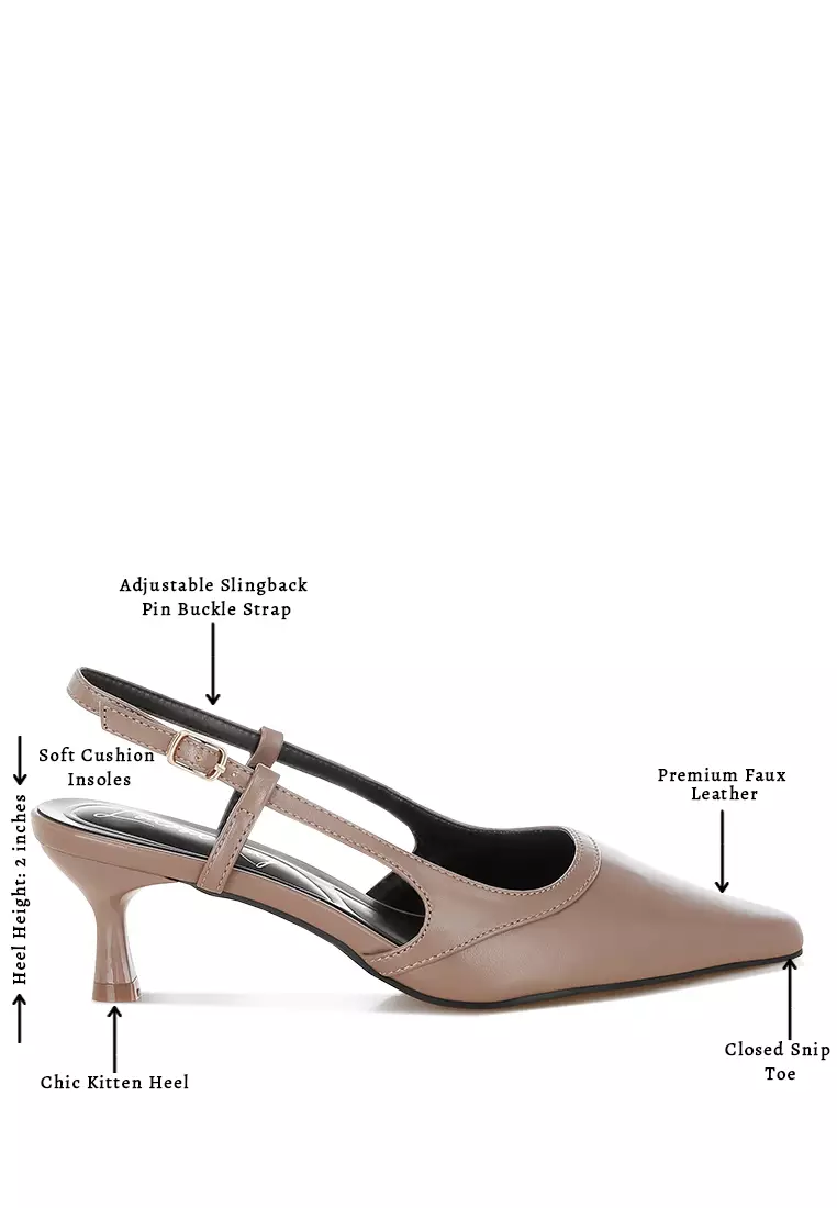 Slingback Pin Buckle Kitten Heels In Taupe