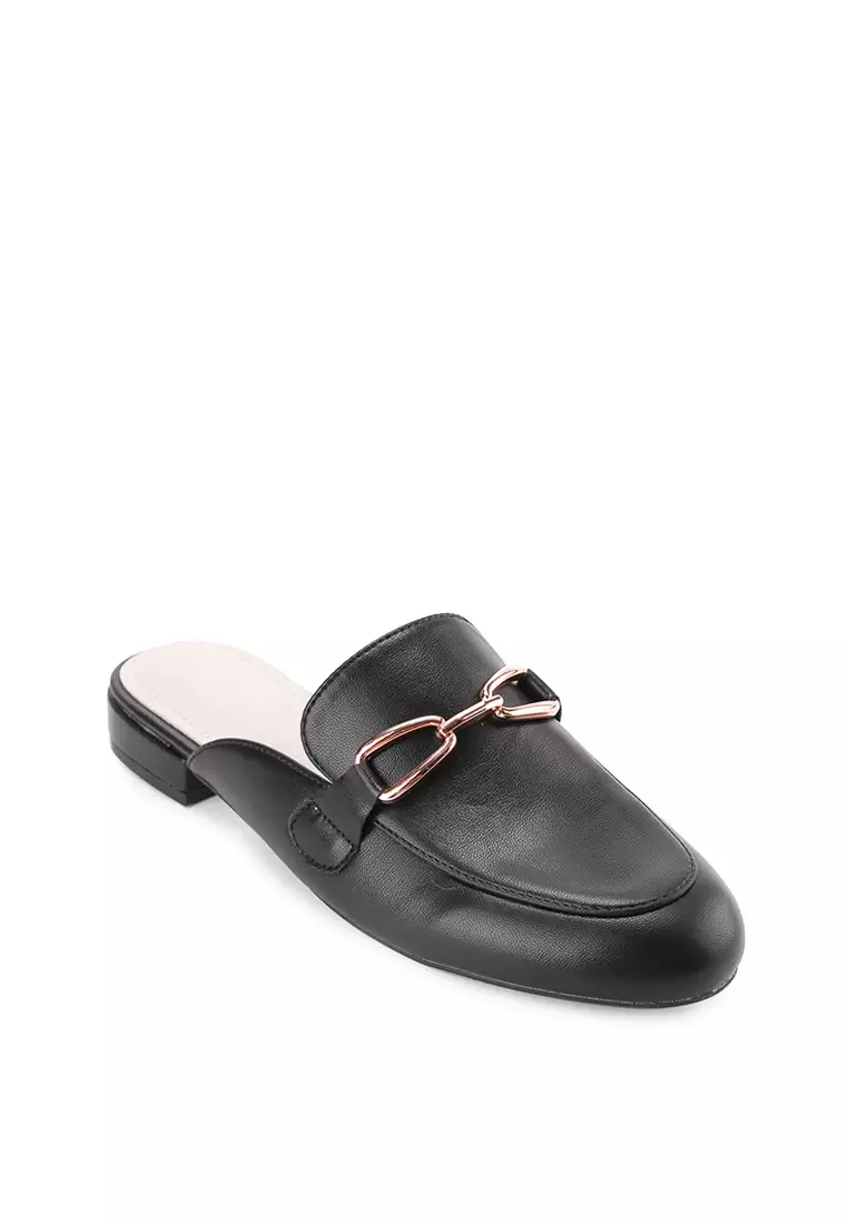Black Slip On Leather Mules Womens Jual NCY NYLA J2283-1 SLIP ON