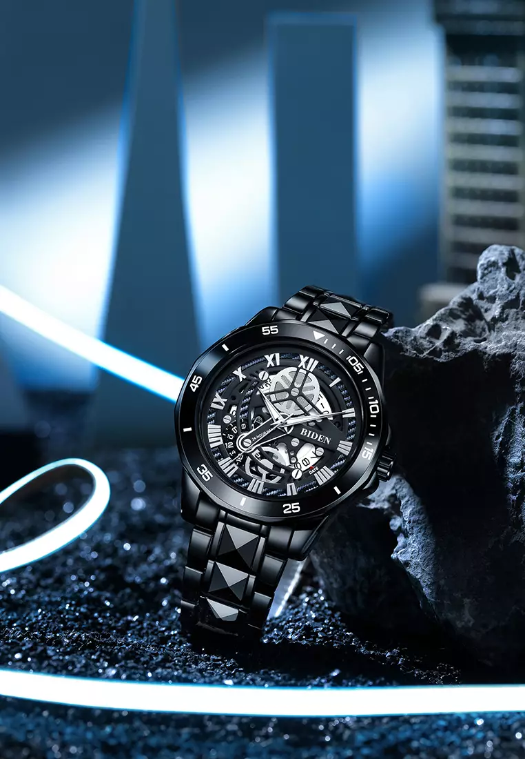 Jam Tangan Pria Original Kalendar Anti Air Tali Stainless Steel Jam Tangan Cowok allblack