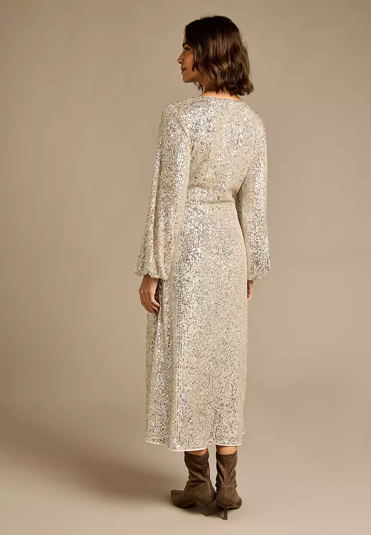Karinne Silver Sequin Wrap Dress
