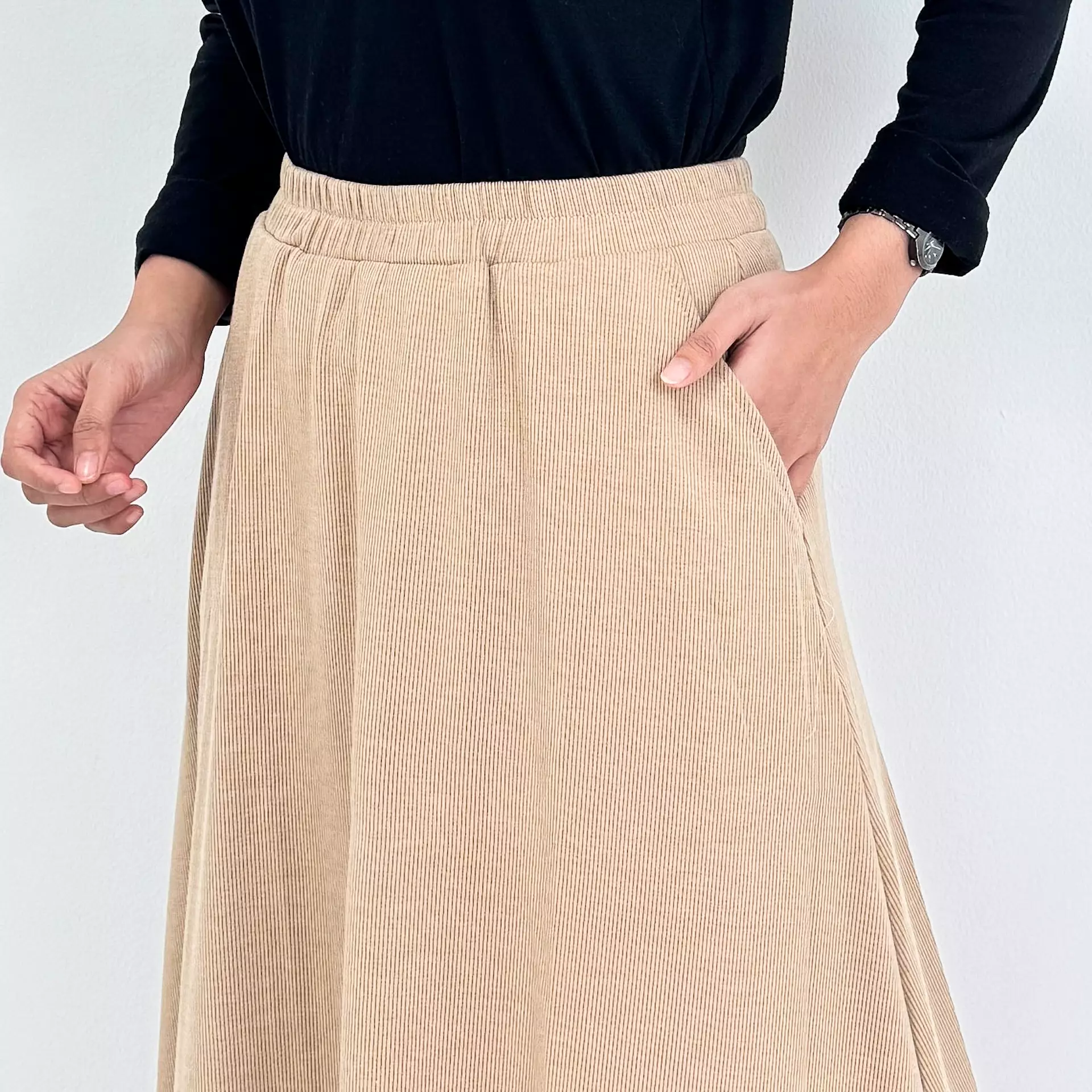 Longskirt Corduroy Ani [COKLAT] Rok Panjang Wanita Knit