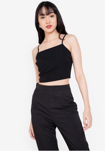 ZALORA BASICS black 100% Recycled Polyester Cropped Cami Top 4DCC8AAFC1AD89GS_1