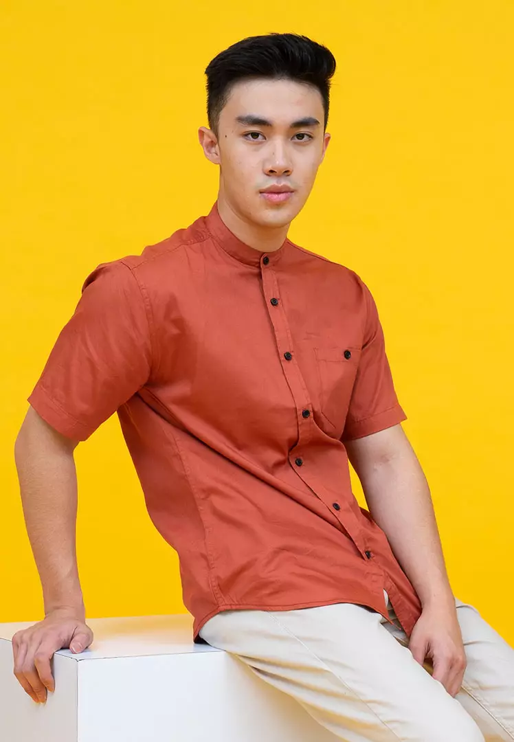 Houseofcuff Baju Koko Kemeja Lengan Pendek Pria Terracotta