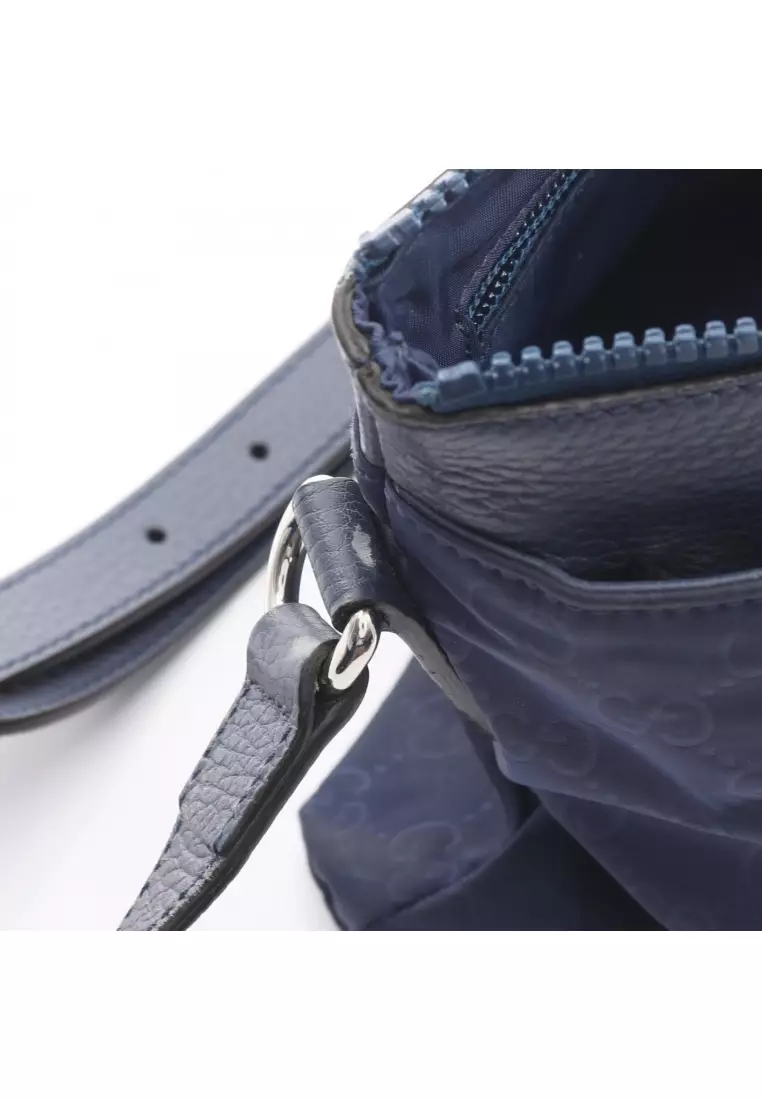 Pre-Loved Gucci GG pattern Shoulder bag Nylon leather Navy