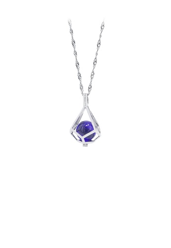 Glamorousky purple 925 Sterling Silver Fashion Simple Geometric Purple Freshwater Pearl Pendant with Necklace 75CA4ACBE06598GS_1