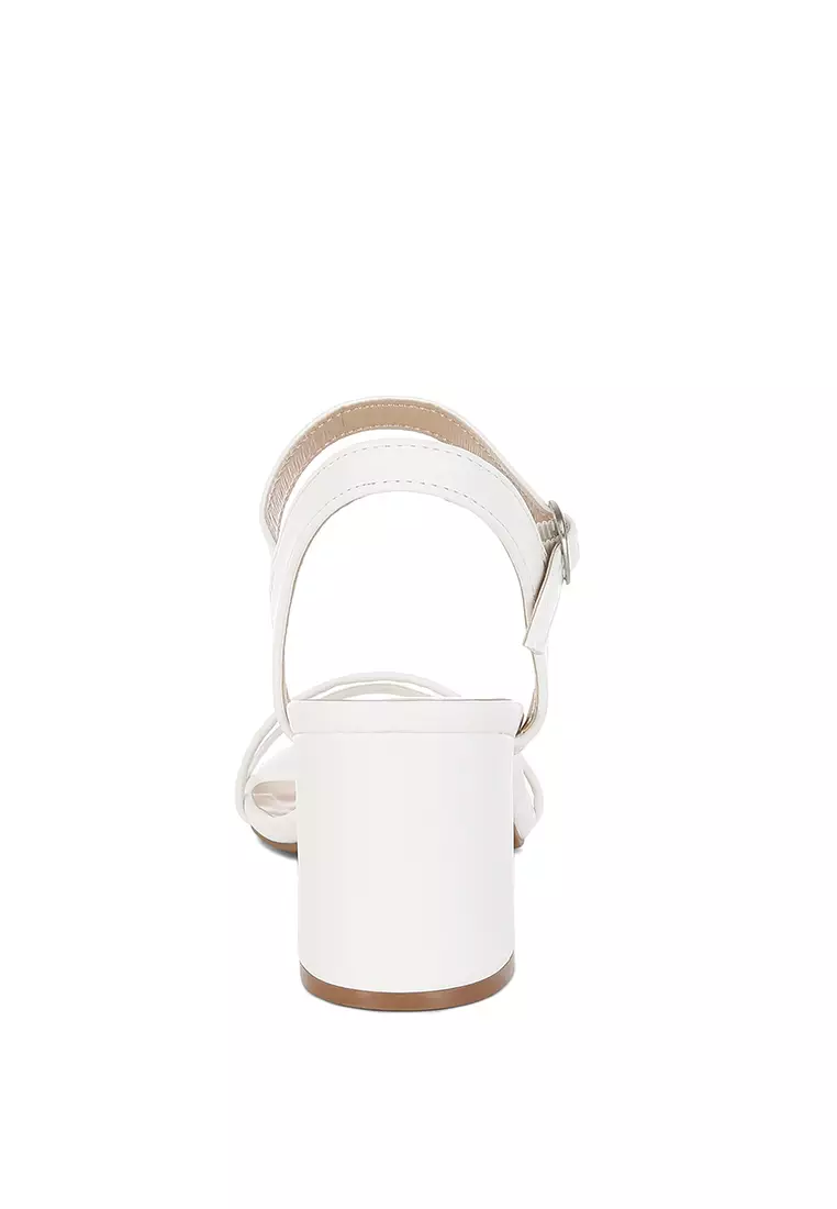 Mesh Pin Buckle Block Heels In White