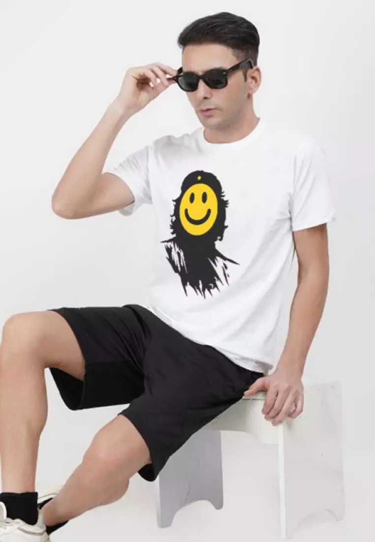 笑脸短袖白色棉质 T 恤