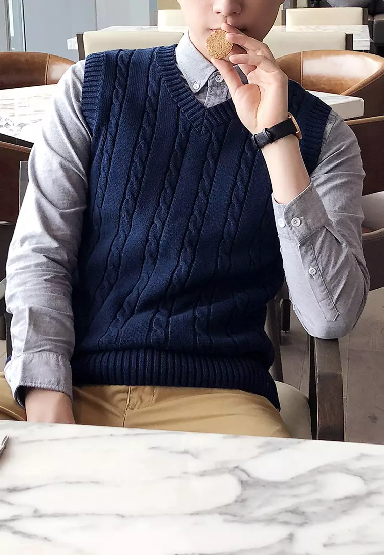 V-neck Jacquard Knitted Vest XH1823