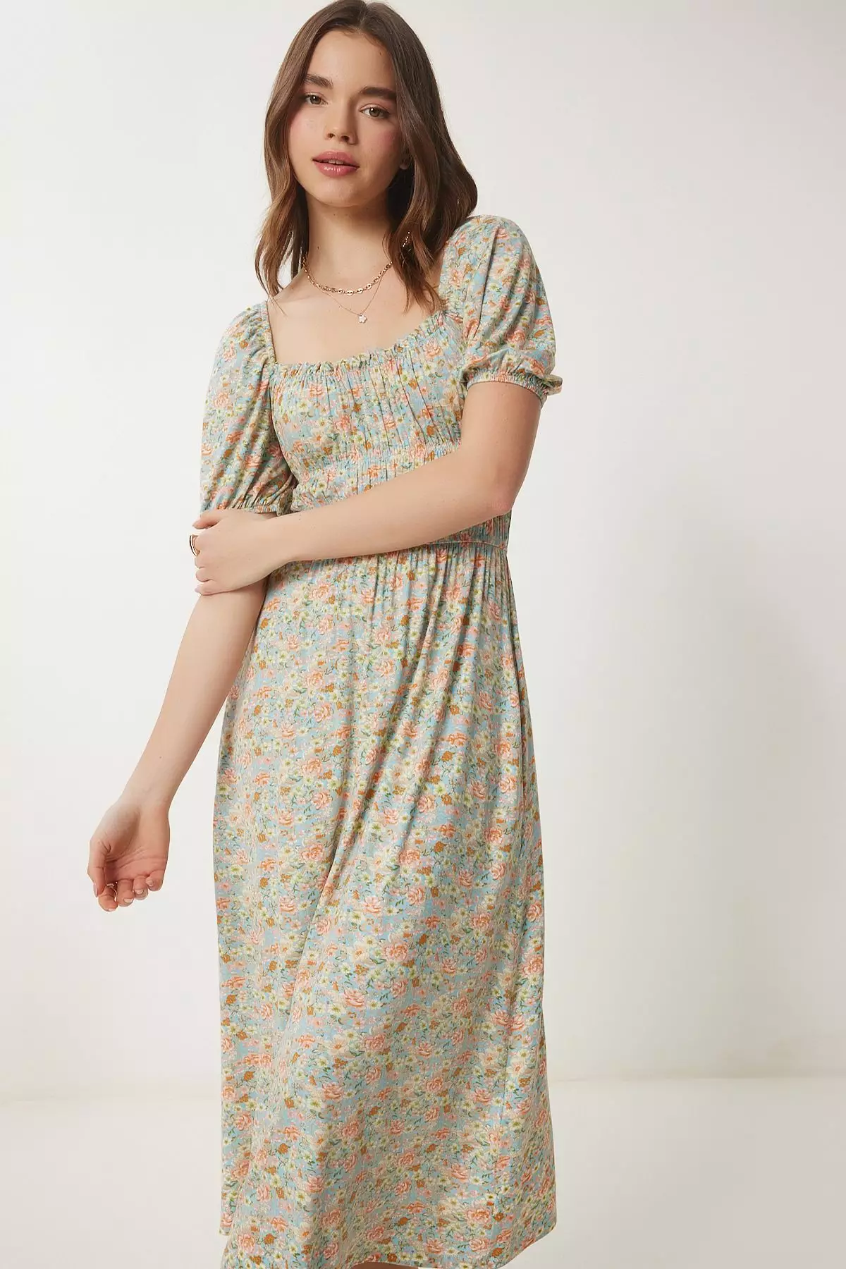 Puff Sleeves Midi Dress