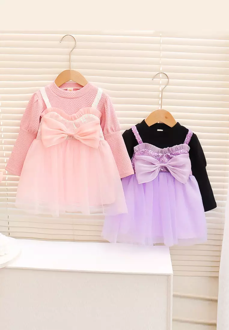 Dress Bayi Anak Perempuan Lengan Panjang Pita Gaun Rok Tutu Korean Style Import 4305 Venrz Ungu