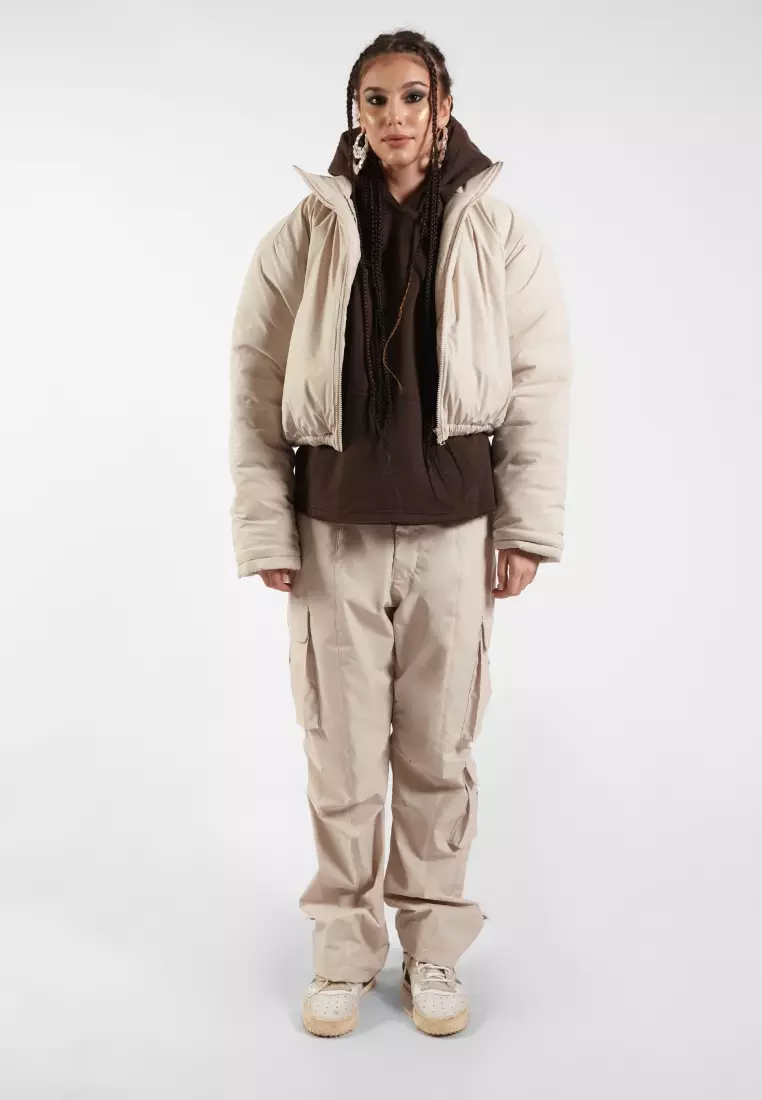 VEDECI X OCWA CONNOR BOXY CROP SLEEVELESS HOODIE DARK BROWN