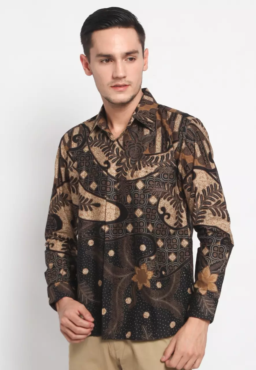Kemeja Batik Pria Premium Slimfit Elegant Modern Lengan Panjang Kuwera Coklat