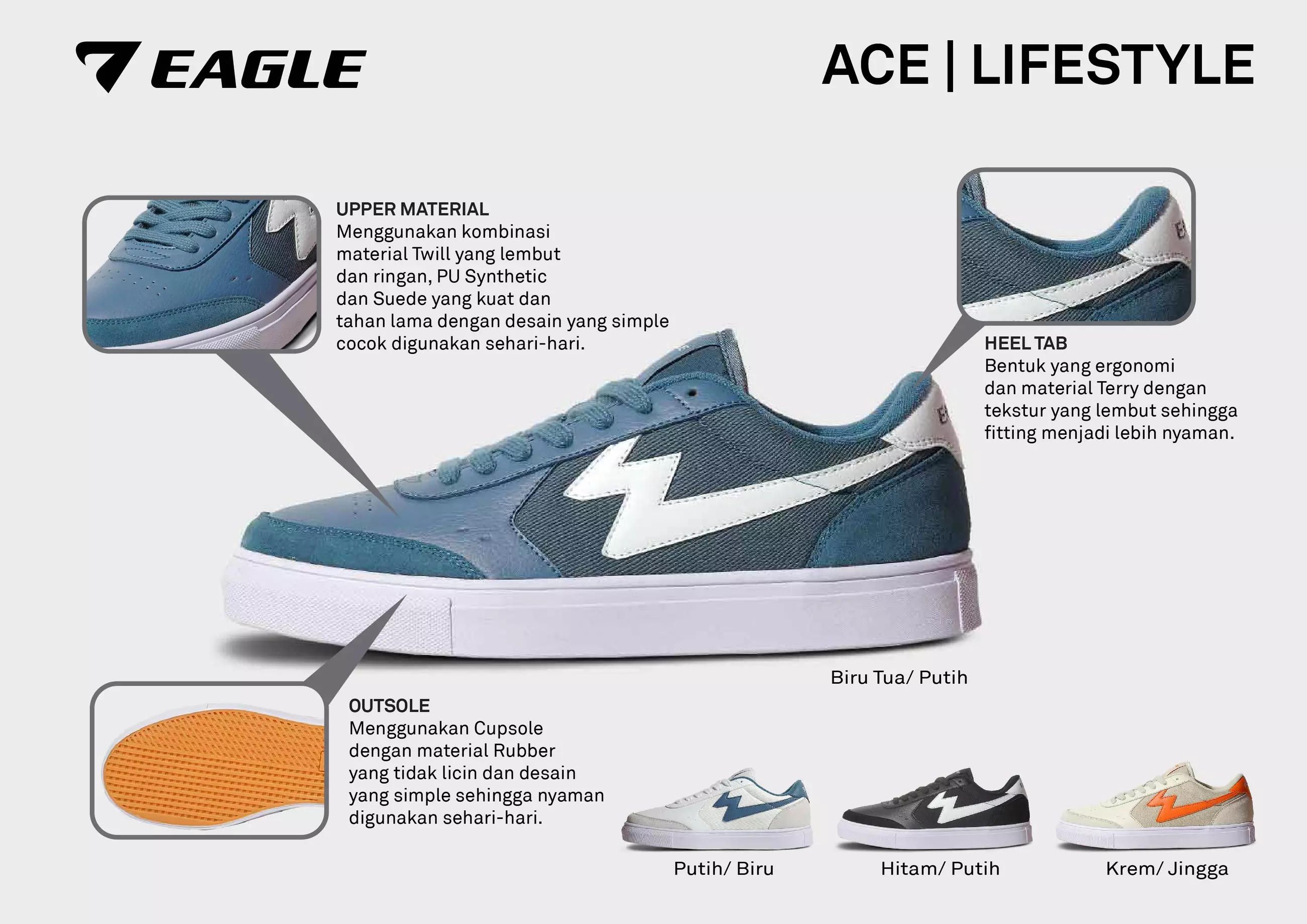 Eagle Sepatu Sneakers Lifestyle Ace - KREM/JINGGA