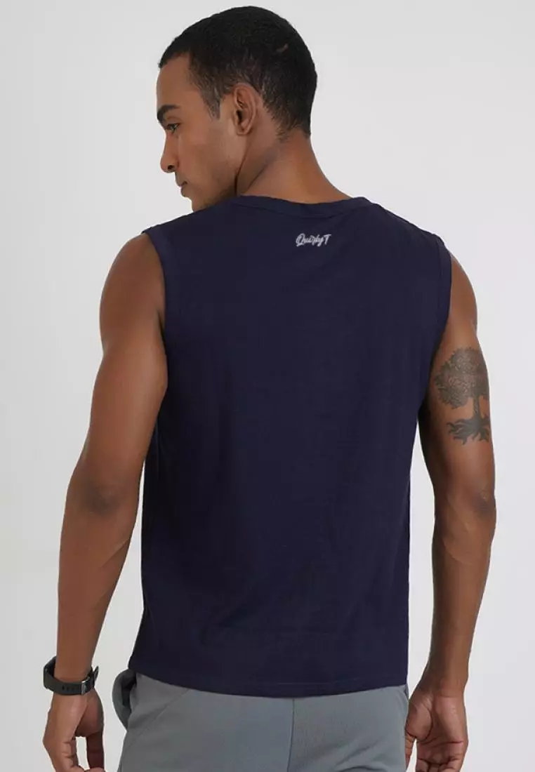 Bring On The Day 海军蓝色棉质无袖健身/训练背心