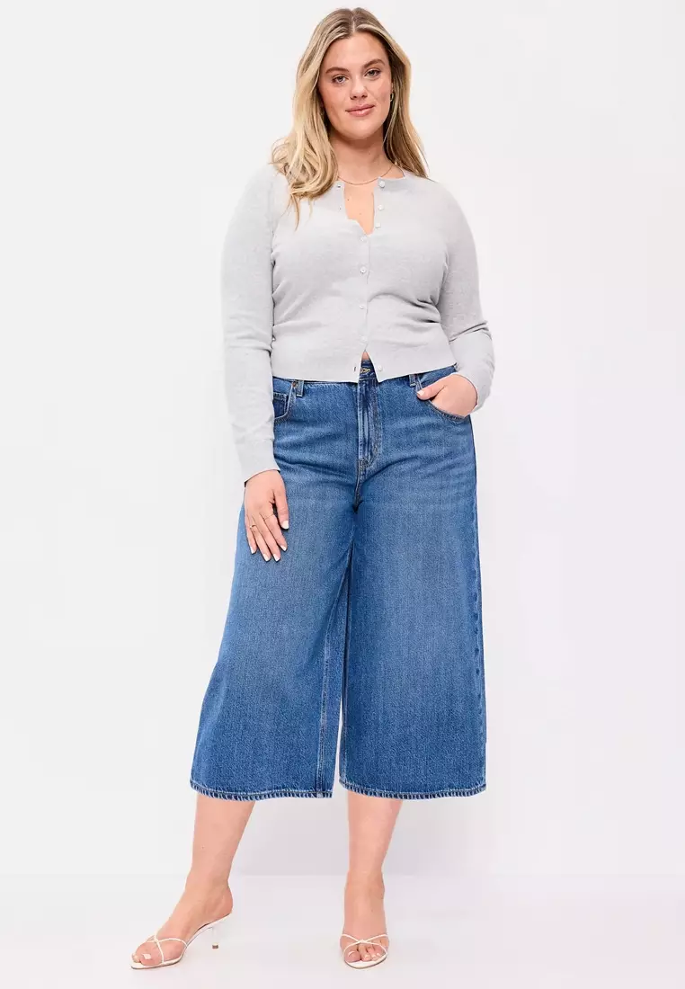 Mid-Rise Baggy Wide-Leg Culotte Jeans