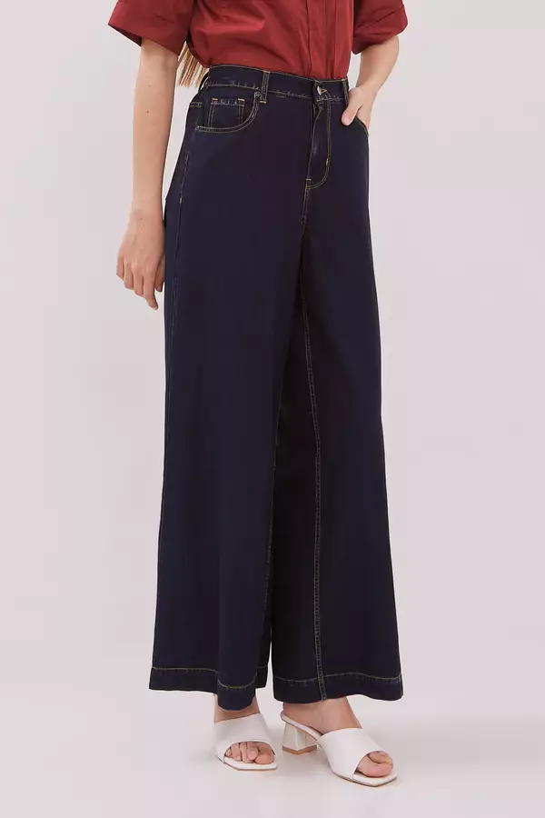 MINIMAL - MN314 - High Waist Flare Jeans - Navy Warna Navy