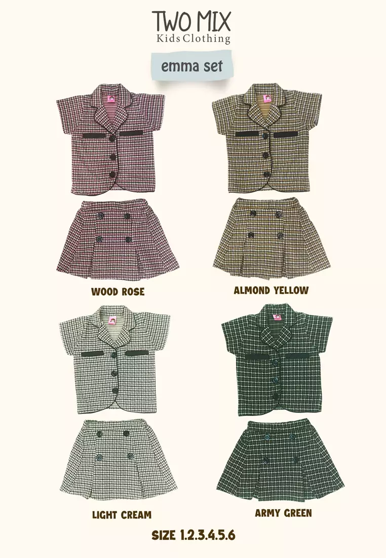 Two Mix - Setelan Anak Perempuan Kotak - Stelan Baju Anak Cewek Lucu Fashion 1-6 Tahun 4365A  Army Green