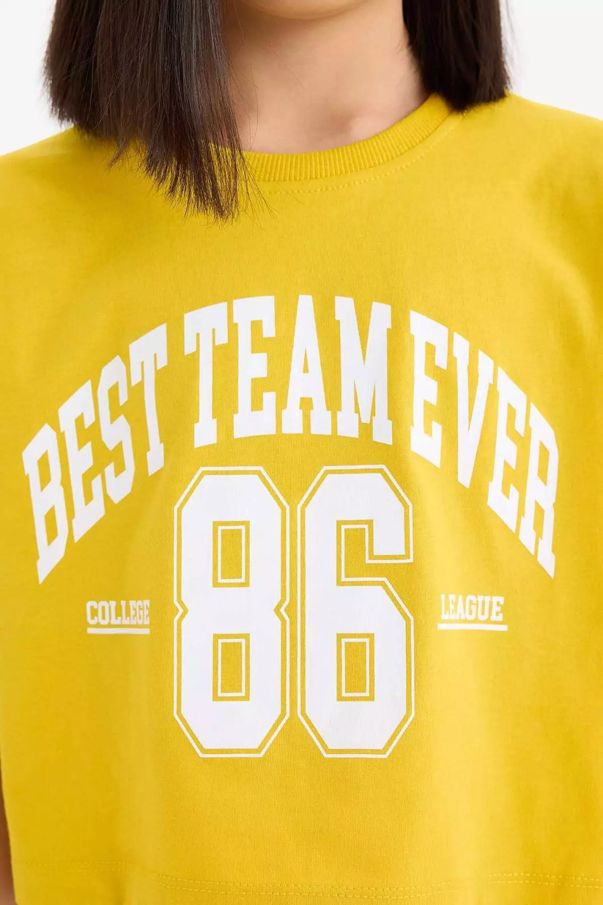 Girls' Crew Neck Printed Short Sleeve T-Shirt E0352A825Sm