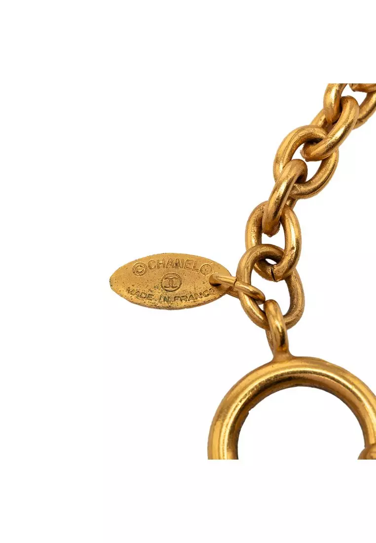 Pre-Loved Chanel Cc Gold Plated Rhombus Medallion Pendant Necklace