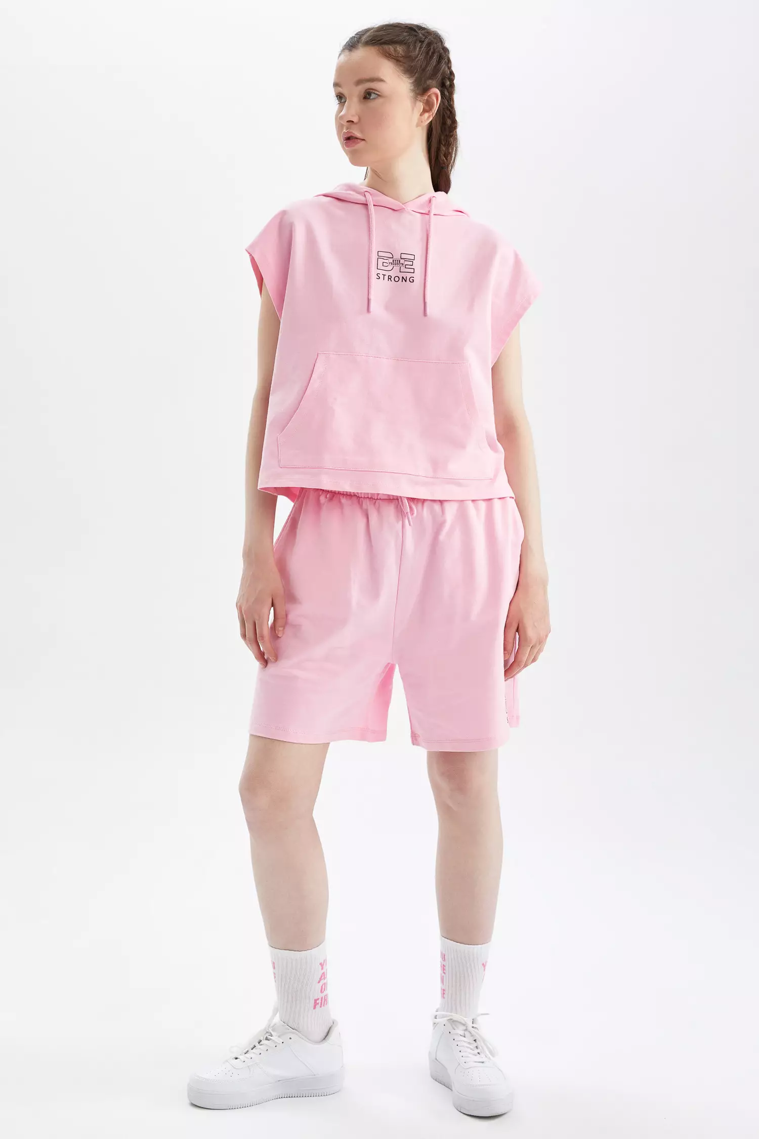 Buy DeFacto Regular Fit Sleeveless Kangaroo Pocket Cotton Hoodie Online