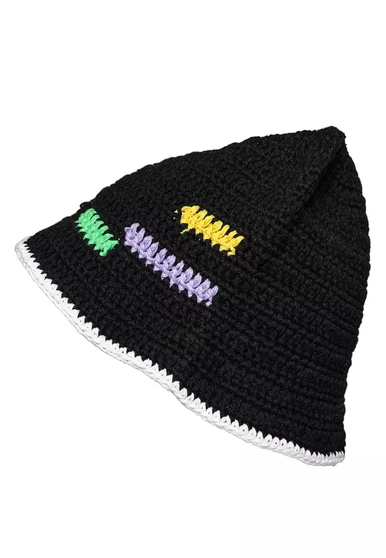 Black Rainbow Knit Bucket Hat