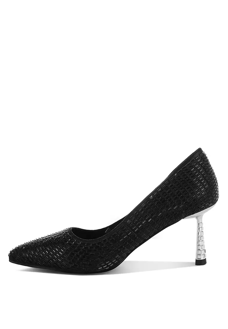 Rhinestones Embellished Pumps in Black