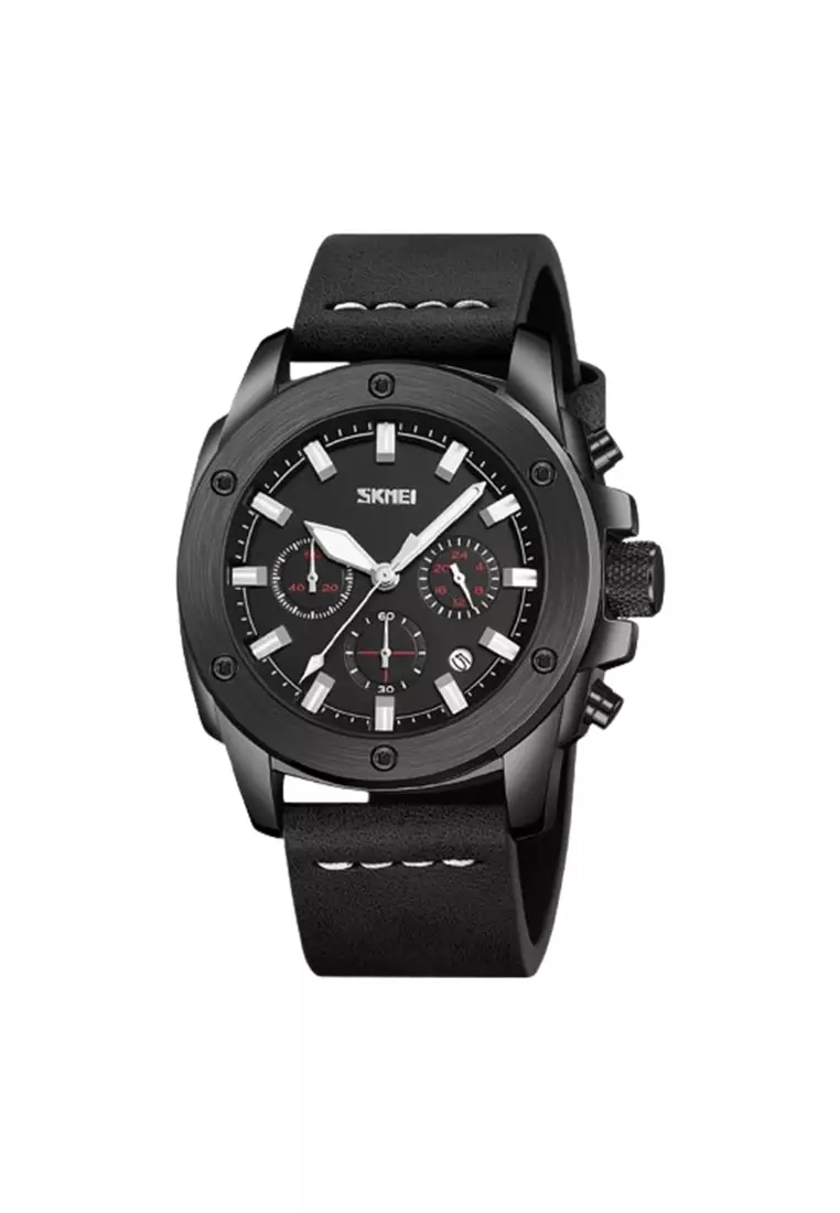 Jam Tangan Pria Analog Date SKMEI 9327 Leather Strap Tahan Air ORIGINAL - Black