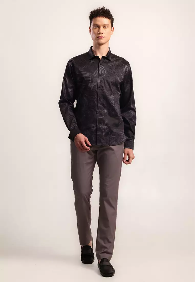 MOC - Kemeja Batik Pria Lengan Panjang Mahendra - Black