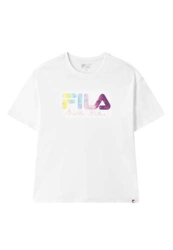 FILA white Multi Color FILA Logo Dropped Shoulders Cotton T-shirt 1AA7FAA2EEFF2EGS_1