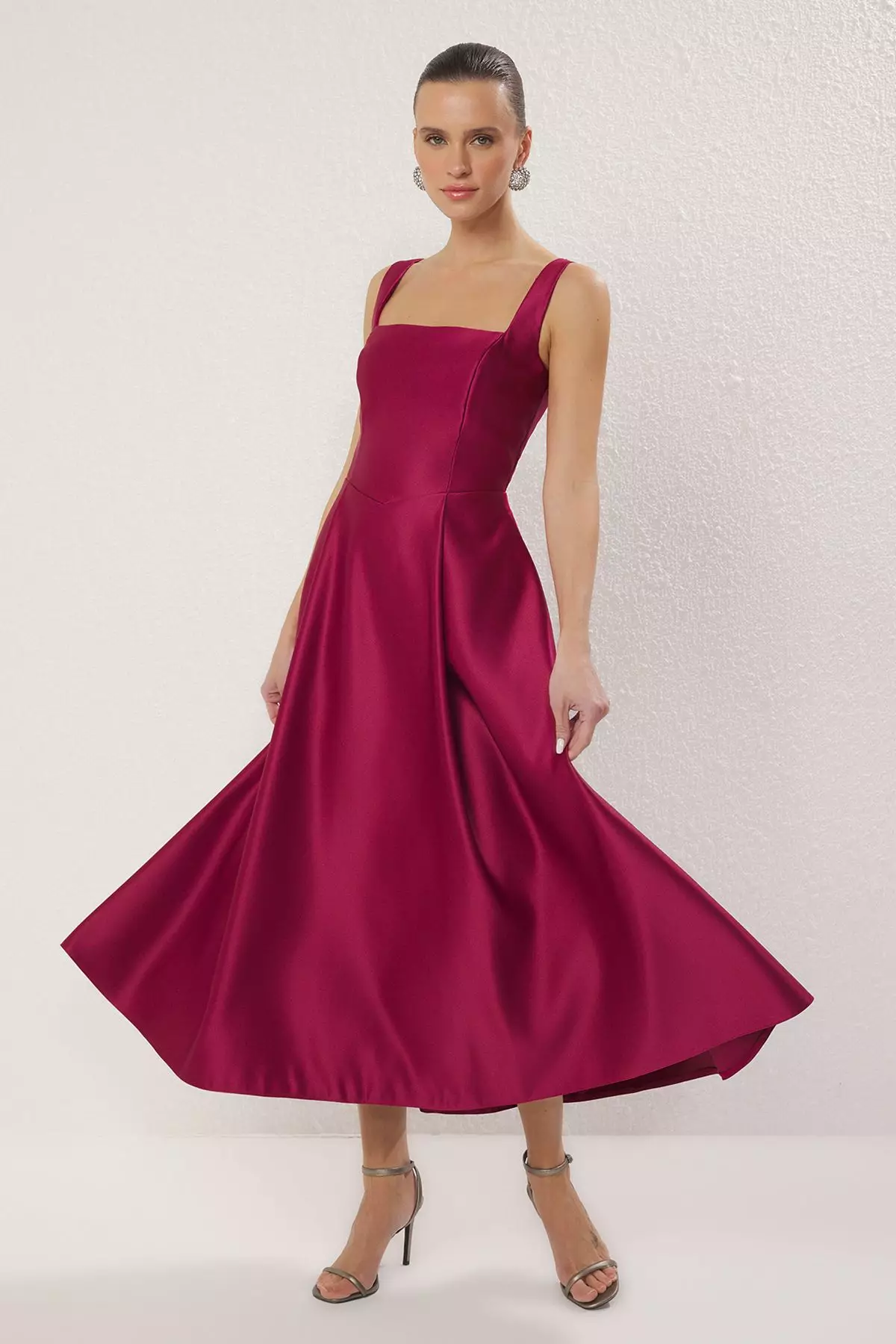 Plum A-Line Satin Woven Elegant Evening Prom Dress TPRAW25EL00040