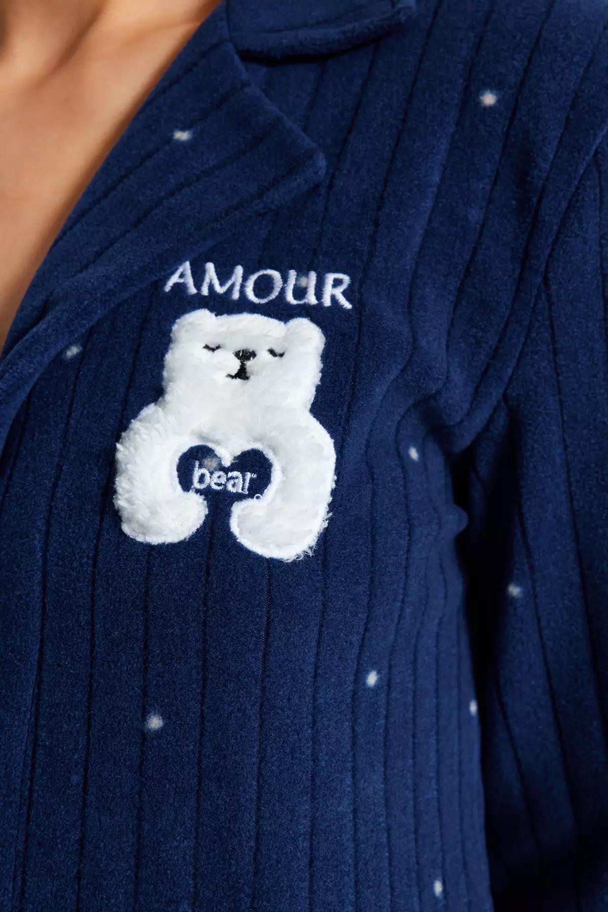 Animal Printed Navy Blue Fleece Pajamas Set