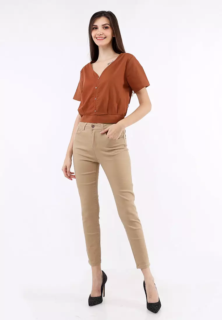 Buy REDGIRL Colored Long Slim Fit Pants 2024 Online