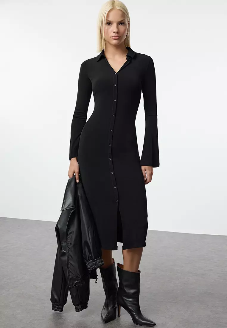Buy Trendyol V Neck Slit Bodycon Dress In Pink | 6thStreet UAE - 11