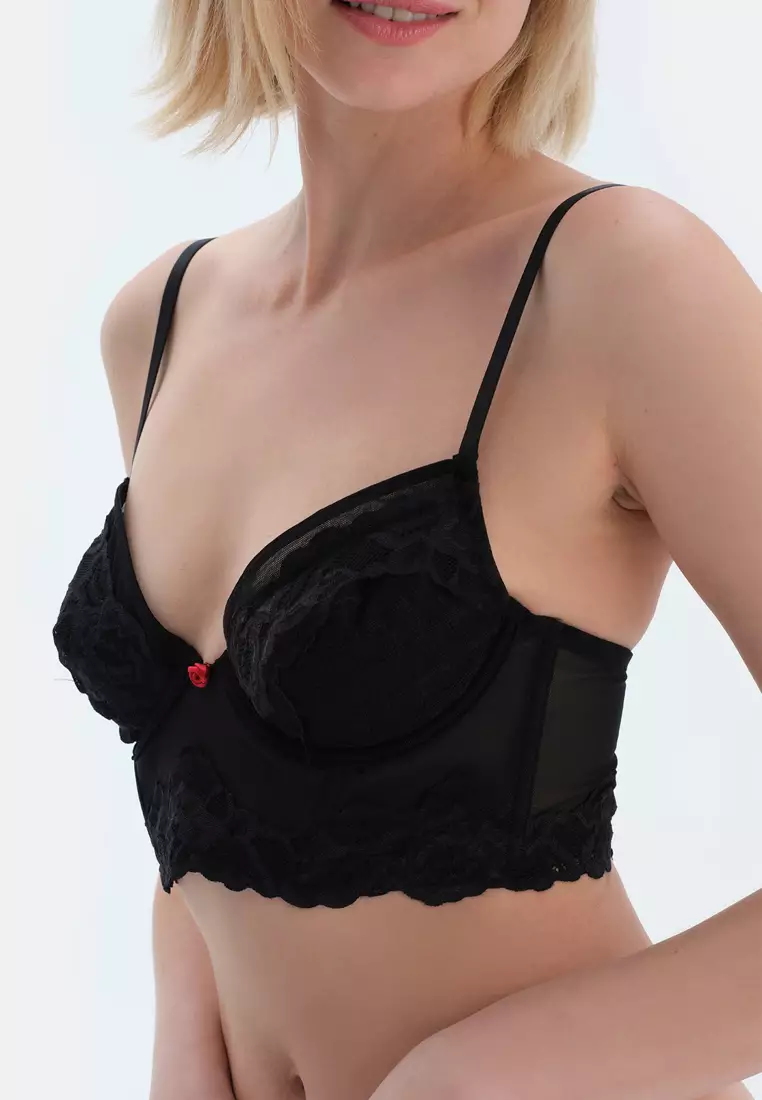 Black Minimizer Bra, Geometric, Minimizer, Underwire, Underwear for Women